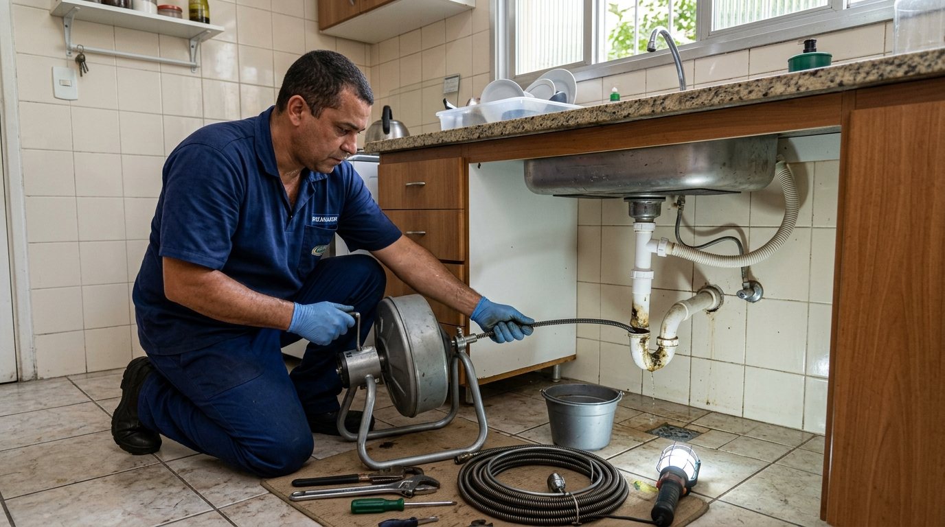Desentupimento de Pia com Máquina Rotativa em Suzano‑SP
